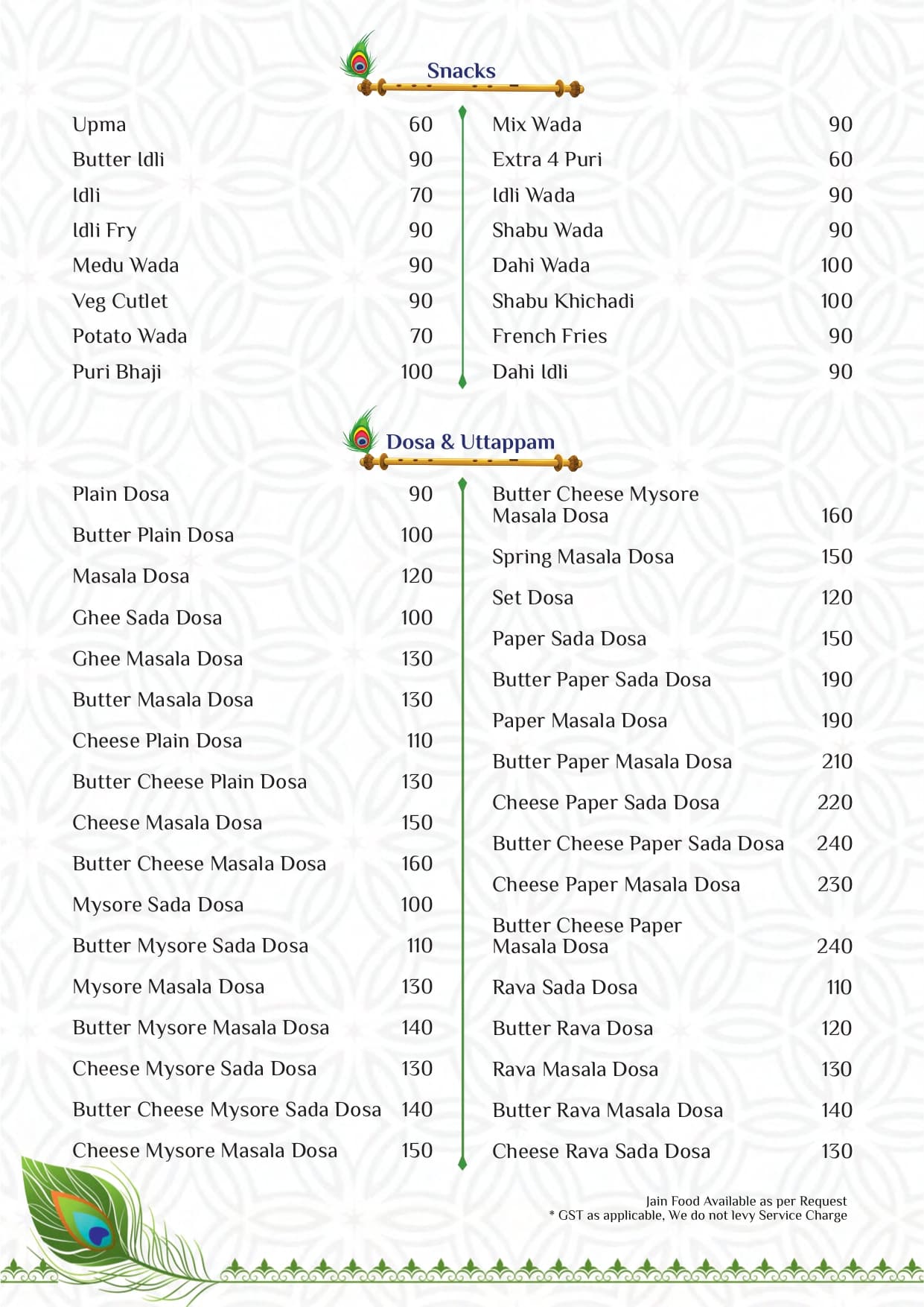 Snacks and Dosa & Uttapam