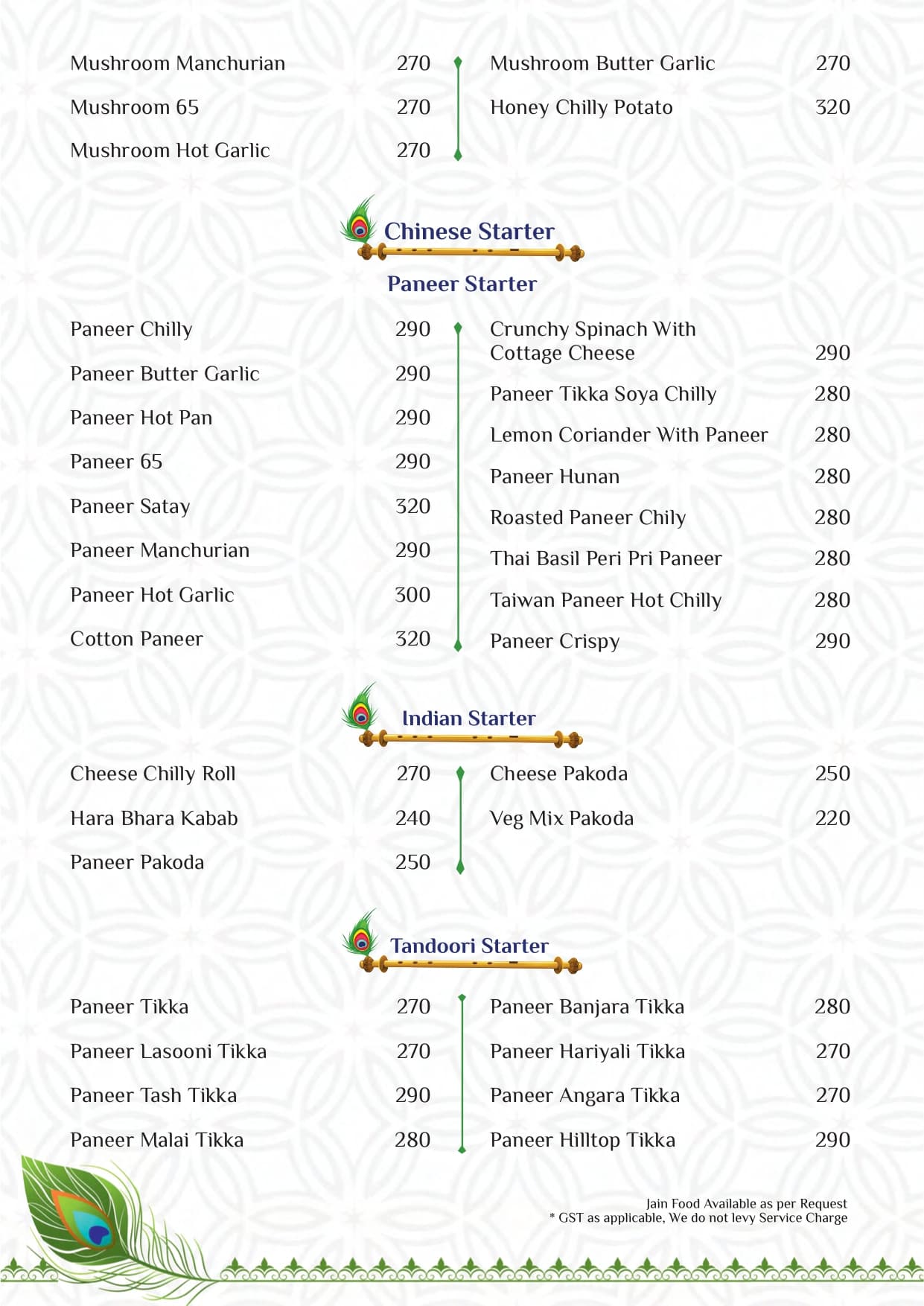 Chinese Starters (Paneer), Indian & Tandoori Starters
